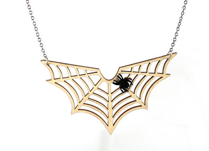 Green Tree Wood Necklace - Spider