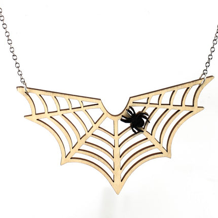 Green Tree Wood Necklace - Spider